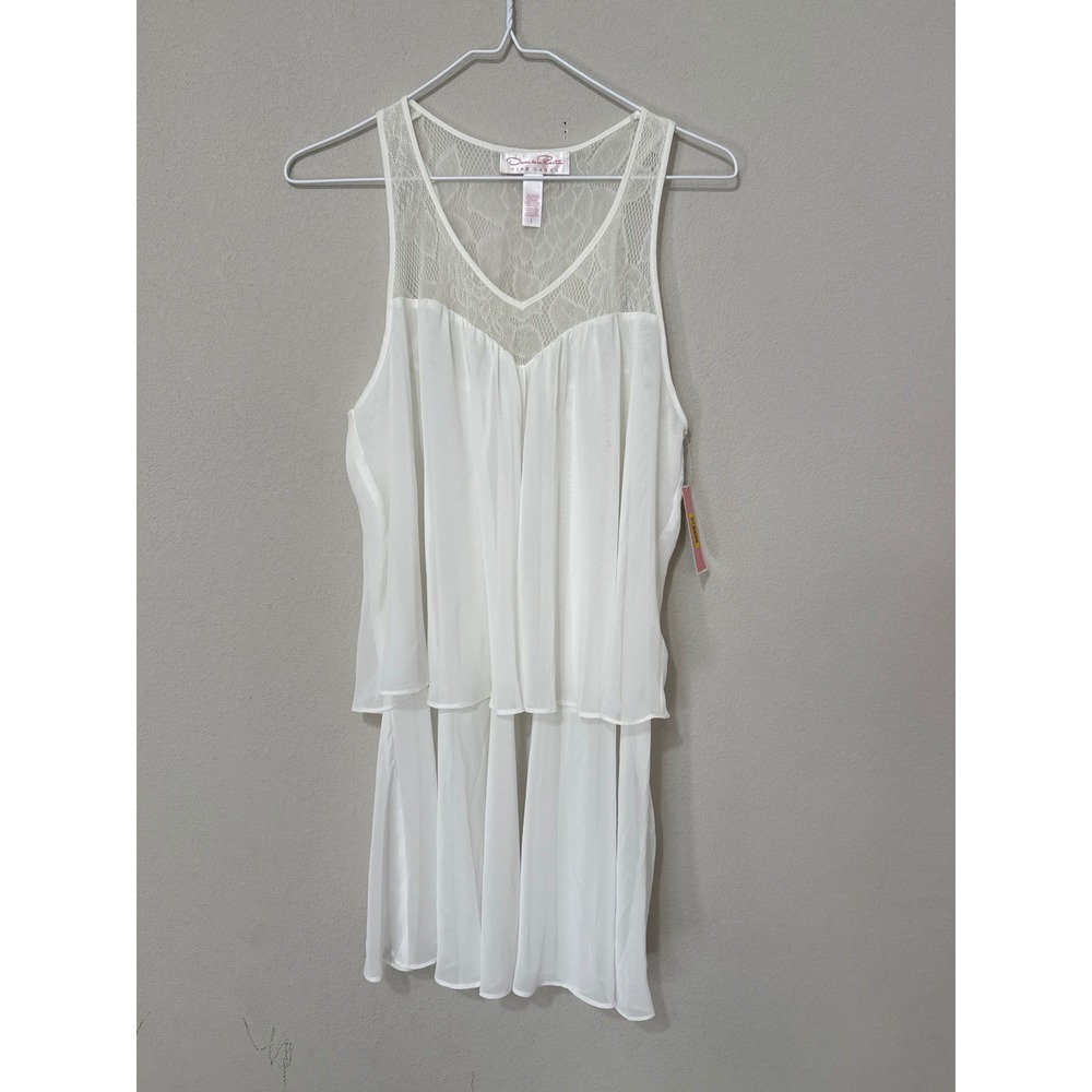 NWT Oscar De La Renta Pink Label White Whimsy Chiffon Nightgown Large